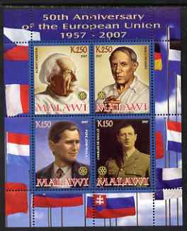 Malawi 2008 European Union 50th Anniversary perf sheetlet containing 4 values unmounted mint, stamps on europa, stamps on flags, stamps on de gaulle, stamps on einstein, stamps on judaica, stamps on physics, stamps on nobel, stamps on science, stamps on picasso, stamps on arts, stamps on personalities, stamps on personalities, stamps on einstein, stamps on science, stamps on physics, stamps on nobel, stamps on maths, stamps on space, stamps on judaica, stamps on atomics