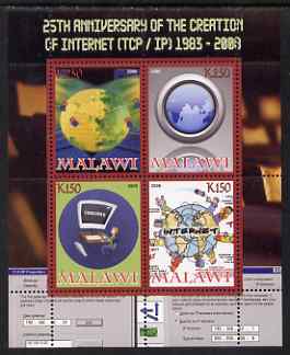 Malawi 2008 Internet 25th Anniversary perf sheetlet containing 4 values unmounted mint, stamps on computers, stamps on communications, stamps on globes