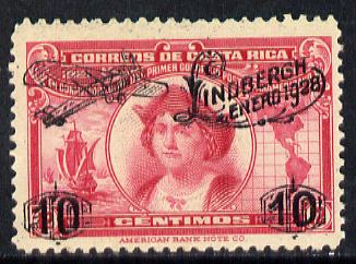 Costa Rica 1928 Lindbergh opt on 12c Columbus unmounted mint, SG 169, stamps on aviation, stamps on columbus, stamps on explorers, stamps on personalities, stamps on masonics, stamps on lindbergh, stamps on masonry