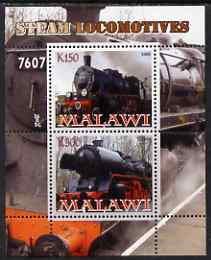 Malawi 2008 Steam Railways perf sheetlet #1 containing 2 values unmounted mint, stamps on , stamps on  stamps on railways