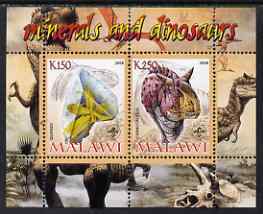 Malawi 2008 Minerals & Dinosaurs perf sheetlet #1 containing 2 values with Scout Logo unmounted mint, stamps on minerals, stamps on dinosaurs, stamps on scouts