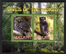 Malawi 2008 Owls of the World perf sheetlet #1 containing 2 values with Scout Logo unmounted mint, stamps on birds, stamps on birds of prey, stamps on owls, stamps on scouts
