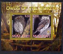 Malawi 2008 Owls of the World perf sheetlet #4 containing 2 values with Scout Logo unmounted mint, stamps on , stamps on  stamps on birds, stamps on  stamps on birds of prey, stamps on  stamps on owls, stamps on  stamps on scouts