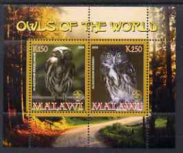 Malawi 2008 Owls of the World perf sheetlet #5 containing 2 values with Scout Logo unmounted mint, stamps on birds, stamps on birds of prey, stamps on owls, stamps on scouts