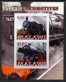 Malawi 2008 Steam Railways imperf sheetlet #1 containing 2 values unmounted mint, stamps on , stamps on  stamps on railways