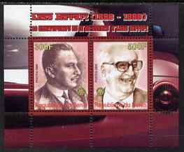 Benin 2008 Enzo Ferrari - 120th Birth Anniversary perf sheetlet #1 containing 2 values with Rotary unmounted mint, stamps on personalities, stamps on cars, stamps on ferrari, stamps on rotary