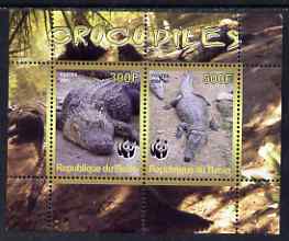 Benin 2008 WWF - Crocodiles perf sheetlet containing 2 values unmounted mint, stamps on crocodiles, stamps on  wwf , stamps on reptiles