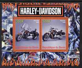 Benin 2008 Harley Davidson Motorcycles perf sheetlet containing 2 values unmounted mint, stamps on , stamps on  stamps on motorbikes