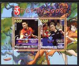 Benin 2007 Beijing Olympic Games #17 - Table Tennis perf s/sheet containing 2 values (Wang Liqin &Waldner with Disney characters in background) unmounted mint, stamps on sport, stamps on olympics, stamps on disney, stamps on table tennis