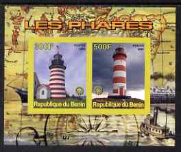 Benin 2008 Lighthouses imperf sheetlet containing 2 values with Rotary unmounted mint, stamps on lighthouses, stamps on rotary