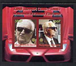 Benin 2008 Enzo Ferrari - 120th Birth Anniversary imperf sheetlet #2 containing 2 values with Rotary unmounted mint, stamps on personalities, stamps on cars, stamps on ferrari, stamps on rotary