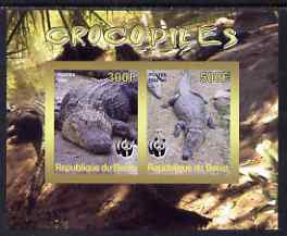 Benin 2008 WWF - Crocodiles imperf sheetlet containing 2 values unmounted mint, stamps on crocodiles, stamps on  wwf , stamps on reptiles