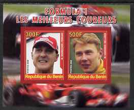 Benin 2008 Formula 1 - Great Drivers imperf sheetlet #1 containing 2 values (M Schumacher & M Hakkinen) unmounted mint, stamps on personalities, stamps on cars, stamps on  f1 , stamps on formula 1, stamps on racing cars