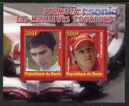Benin 2008 Formula 1 - Great Drivers imperf sheetlet #3 containing 2 values (D Hill & K Raikkonen) unmounted mint, stamps on personalities, stamps on cars, stamps on  f1 , stamps on formula 1, stamps on racing cars