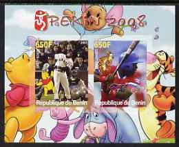 Benin 2007 Beijing Olympic Games #16 - Baseball (4) imperf s/sheet containing 2 values (Bonds & Linares with Disney characters in background) unmounted mint, stamps on sport, stamps on olympics, stamps on disney, stamps on baseball, stamps on teddy bears
