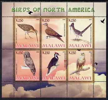 Malawi 2008 Birds of North America perf sheetlet containing 6 values unmounted mint, stamps on birds, stamps on birds of prey, stamps on owls, stamps on woodpeckers