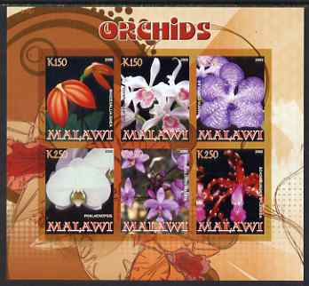 Malawi 2008 Orchids imperf sheetlet containing 6 values unmounted mint, stamps on flowers, stamps on orchids