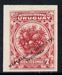 Uruguay 1900 Pineapple 7c Printer's sample in red (issued stamp was orange-brown) overprinted Waterlow & Sons SPECIMEN with security punch hole without gum, as SG 233, stamps on fruit     pineapples  