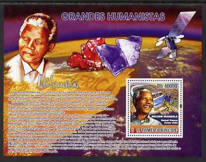 St Thomas & Prince Islands 2007 Nelson Mandela perf s/sheet containing 1 value with Minerals unmounted mint , stamps on personalities, stamps on minerals, stamps on mandela, stamps on nobel, stamps on personalities, stamps on mandela, stamps on nobel, stamps on peace, stamps on racism, stamps on human rights