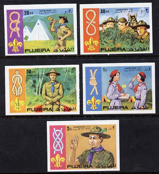 Fujeira 1971 Scouts imperf set of 5 unmounted mint (Mi 679-83B) , stamps on scouts