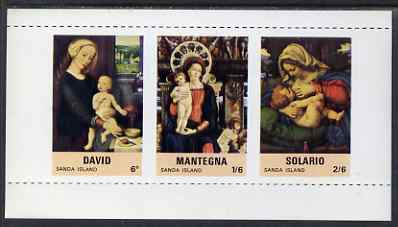 Sanda Island 1967 Christmas, Religious Paintings m/sheet containing set of 3 with vertical roulettes omitted, unmounted mint but some off-set, stamps on , stamps on  stamps on arts, stamps on  stamps on christmas