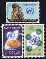 Papua New Guinea 1965 20th Anniversary of UNO perf set of 3 unmounted mint, SG 79-81, stamps on united nations, stamps on globes