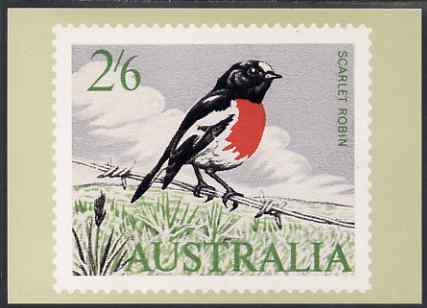 Australia 1964-65 Scarlet Robin 2s6d Philatelic Postcard (Series 2 No.12) unused and very fine, stamps on birds
