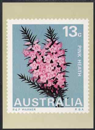 Australia 1968-71 Pink Heath 13c Philatelic Postcard (Series 3 No.14) unused and very fine, stamps on flowers