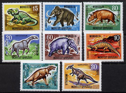 Mongolia 1967 Prehistoric Animals set of 8 unmounted mint, SG 436-43, stamps on animals  dinosaurs