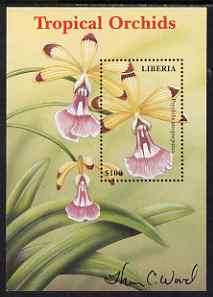 Liberia 1999 Tropical Orchids perf m/sheet #2 (Psychilis atropurpurea) signed by Thomas C Wood the designer unmounted mint, stamps on flowers, stamps on orchids, stamps on 