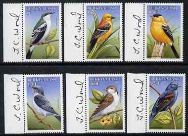 Burkina Faso 1999 Birds perf set of 6 each signed in the margin by Thomas C Wood the designer, unmounted mint, stamps on birds