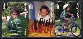 Mongolia 2002 Children & Sport perf set of 3 values unmounted mint, SG 2991-3, stamps on sport, stamps on children, stamps on baseball, stamps on chess, stamps on bicycles