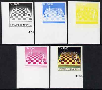 St Thomas & Prince Islands 2004 Chess 7,000 Db the set of 5 imperf progressive proofs comprising the 4 individual colours plus all 4-colour composite, unmounted mint , stamps on chess