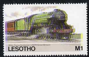Lesotho 1984 Railways of the World 1m LNER Flying Scotsman with superb shift of red and blue unmounted mint (as SG 609), stamps on railways, stamps on scots, stamps on scotland