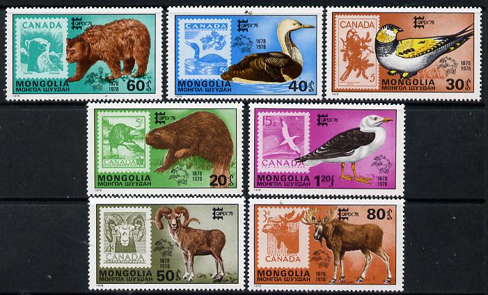 Mongolia 1978 Capex 78 Stamp Exhibition (Stamp on stamps showing Animals & Birds) set of 7 unmounted mint, SG 1138-44, stamps on stamp on stamp, stamps on stamp exhibitions, stamps on stamponstamp