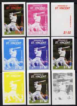 St Vincent - Grenadines 1988 Cricketers $1.50 A R Border the set of 9 imperf progressive proofs comprising the 5 individual colours plus 2, 3, 4 and all 5-colour composites, as SG 577 unmounted mint, stamps on personalities, stamps on sport, stamps on cricket