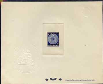 French Guiana 1947 Postage Due 1f ultramarine Epreuves deluxe proof sheet in issued colour with Official French Colonies impressed die stamp (from very limited printing) ..., stamps on amphibians, stamps on frogs