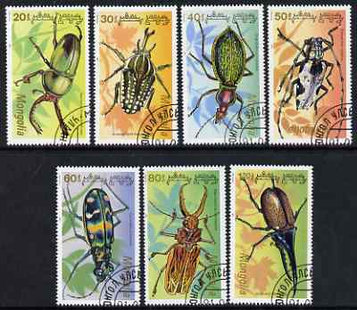 Mongolia 1991 Beetles perf set of 7 values fine cds used, SG 2218-24, stamps on insects, stamps on beetles