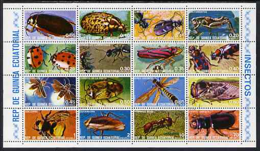 Equatorial Guinea 1978 Insects perf sheetlet containing 16 values fine cto used, Mi 1370-85, stamps on insects, stamps on 
