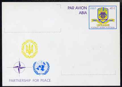 Ukraine 1997 40c postal stationery card showing United Nations logo & Partnership for Peace (without inscriptions) very fine unused , stamps on militaria, stamps on united nations