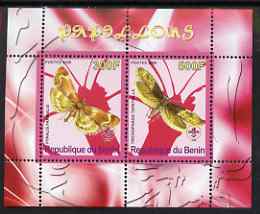 Benin 2008 Butterflies #1 perf sheetlet containing 2 values each with Scout Logo, unmounted mint, stamps on butterflies, stamps on scouts