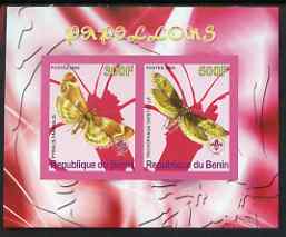Benin 2008 Butterflies #1 imperf sheetlet containing 2 values each with Scout Logo, unmounted mint, stamps on butterflies, stamps on scouts