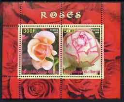 Benin 2008 Roses perf sheetlet containing 2 values, unmounted mint, stamps on flowers, stamps on roses