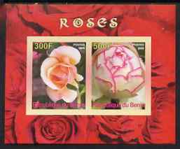 Benin 2008 Roses imperf sheetlet containing 2 values, unmounted mint, stamps on , stamps on  stamps on flowers, stamps on  stamps on roses