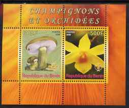 Benin 2008 Fungi & Orchids #2 perf sheetlet containing 2 values each with Scout Logo, unmounted mint, stamps on fungi, stamps on flowers, stamps on orchids, stamps on scouts