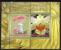 Benin 2008 Fungi & Orchids #3 perf sheetlet containing 2 values each with Scout Logo, unmounted mint, stamps on fungi, stamps on flowers, stamps on orchids, stamps on scouts
