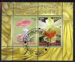 Benin 2008 Fungi & Orchids #3 perf sheetlet containing 2 values each with Scout Logo, fine cto used, stamps on fungi, stamps on flowers, stamps on orchids, stamps on scouts