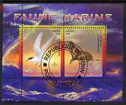 Benin 2008 Marine Fauna #1 perf sheetlet containing 2 values each with Scout Logo, fine cto used, stamps on animals, stamps on sea lion, stamps on birds, stamps on scouts