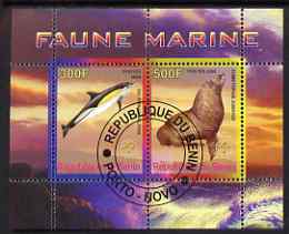 Benin 2008 Marine Fauna #2 perf sheetlet containing 2 values each with Scout Logo, fine cto used, stamps on animals, stamps on sea lion, stamps on dolphins, stamps on scouts