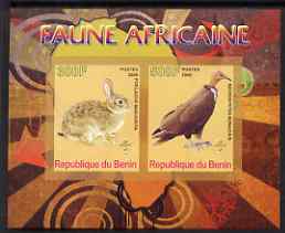 Benin 2008 African Fauna #1 imperf sheetlet containing 2 values each with Scout Logo, unmounted mint, stamps on animals, stamps on rabbits, stamps on birds, stamps on vultures, stamps on scouts
